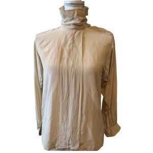 Vintage Jack Mulqueen Chemise High Neck Silk Blouse Beige
